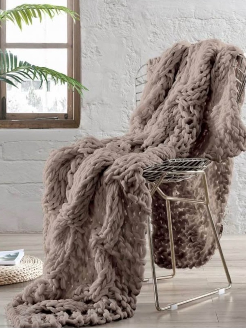 Chunky Knit Throw Blanket in Taupe - Soft Cozy Home Blanket